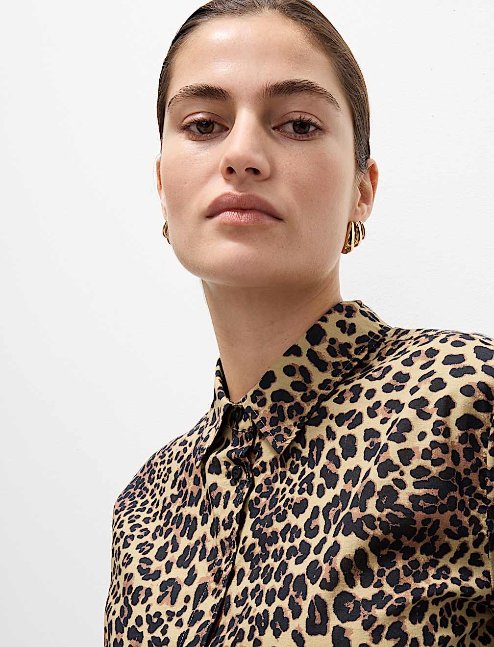 Pure Cotton Animal Print Collared Shirt
