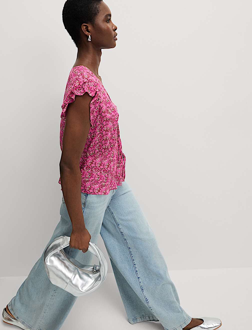 Pure Modal Floral Tie Front Blouse