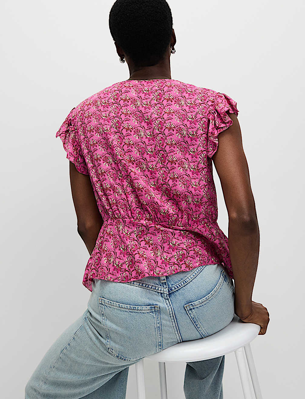 Pure Modal Floral Tie Front Blouse