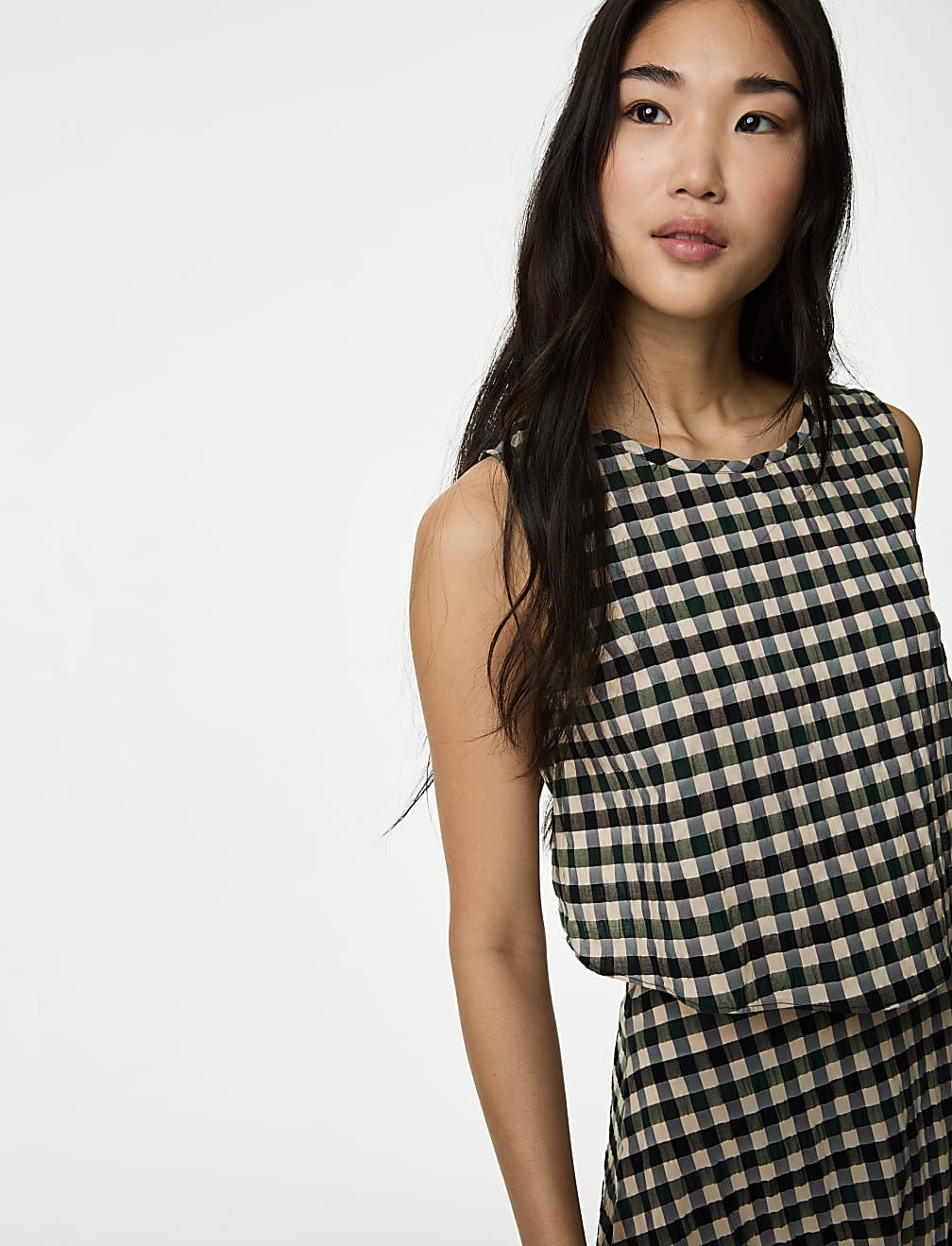 Cotton Blend Checked Top