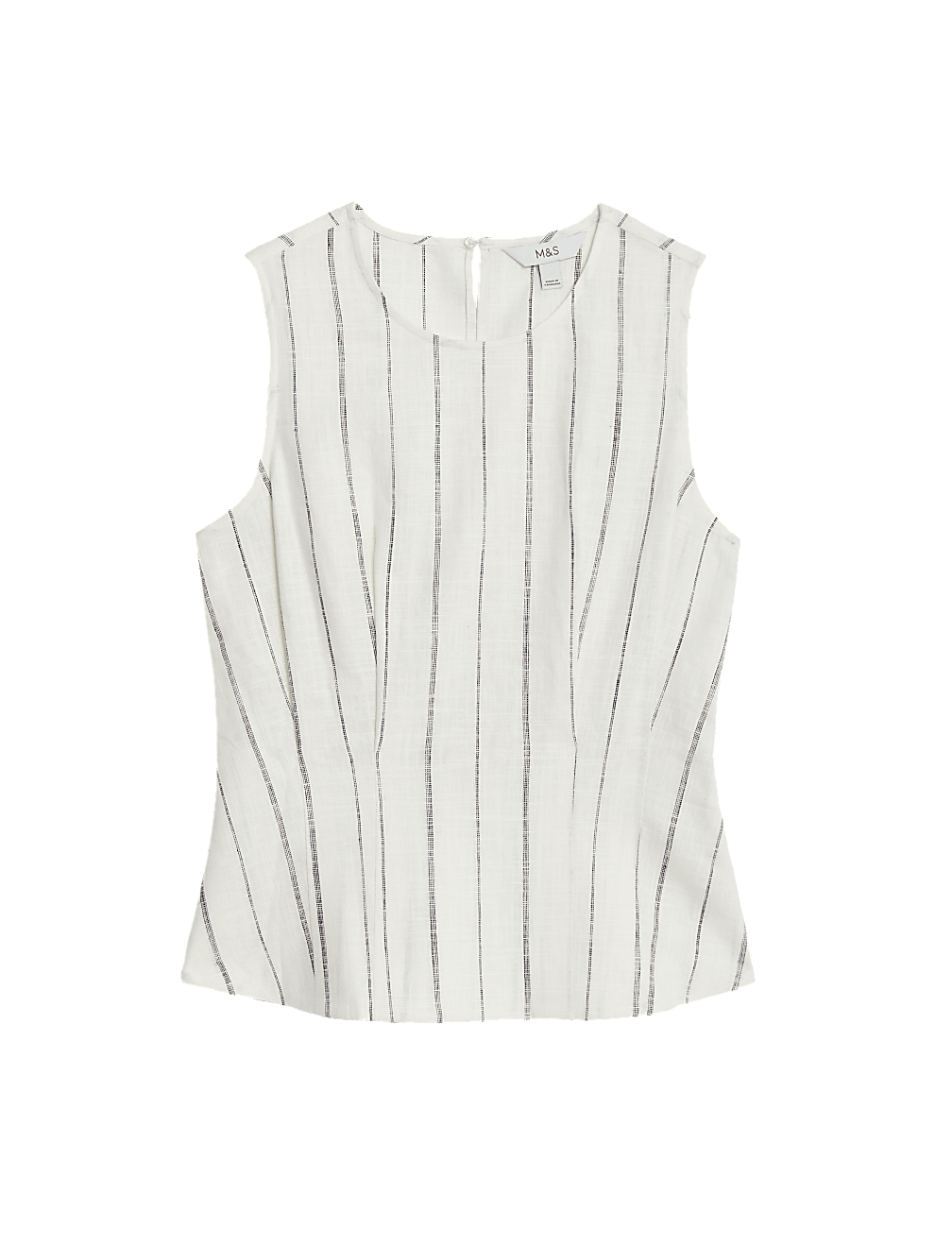 Linen Blend Striped Round Neck Blouse