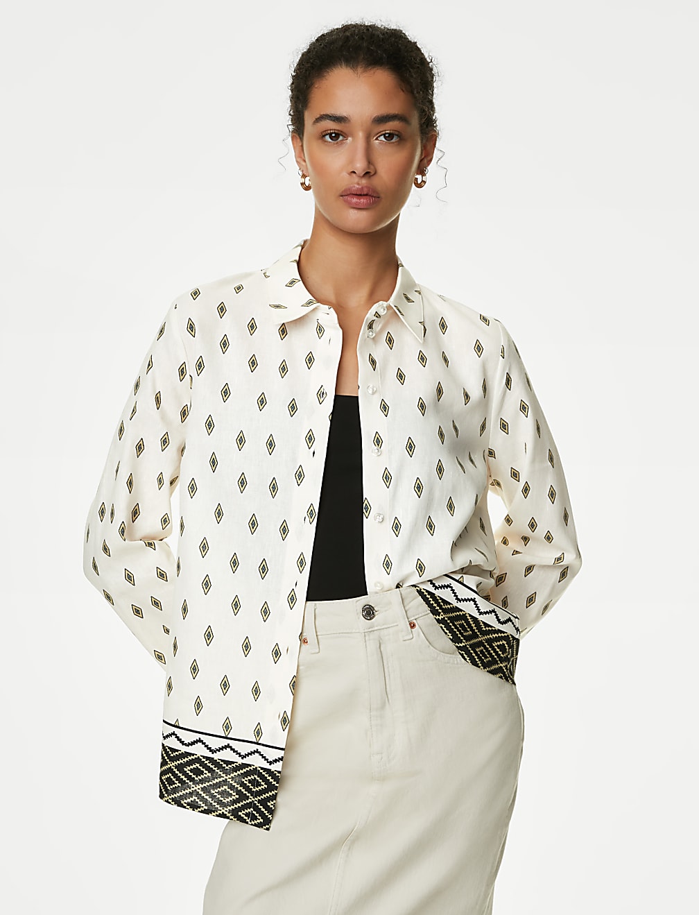 Linen Rich Printed Collared Shirt