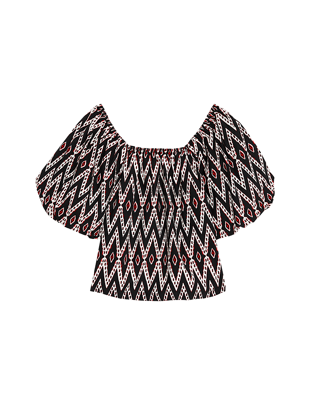 Pure Cotton Geometric Puff Sleeve Blouse