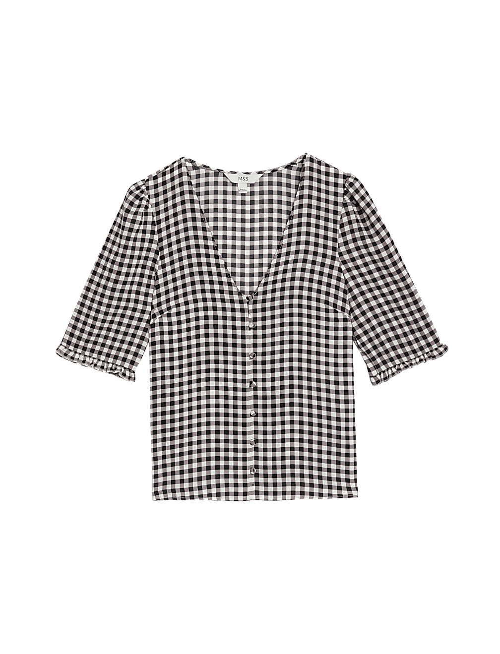 Printed V-Neck Puff Sleeve Blouse