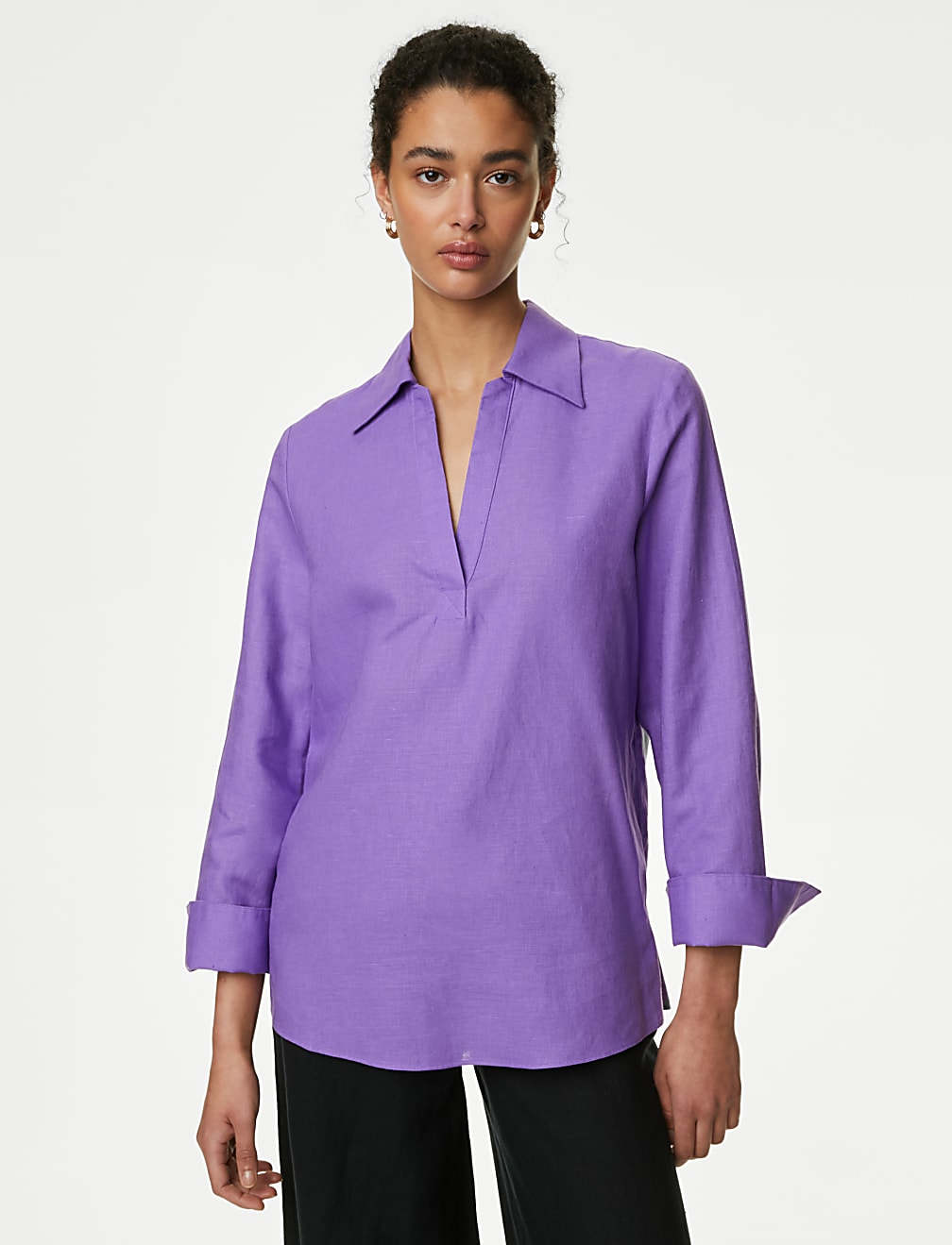 Linen Rich Popover Blouse