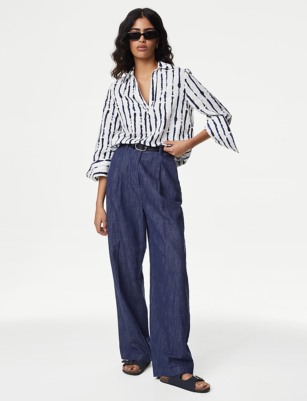 Linen Rich Printed Popover Blouse