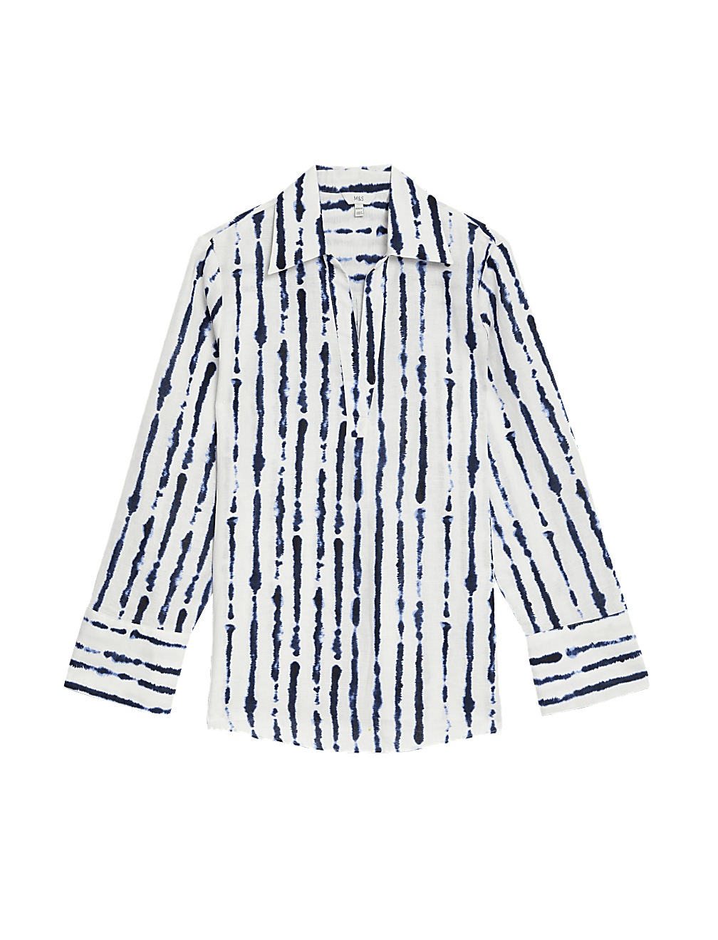 Linen Rich Printed Popover Blouse