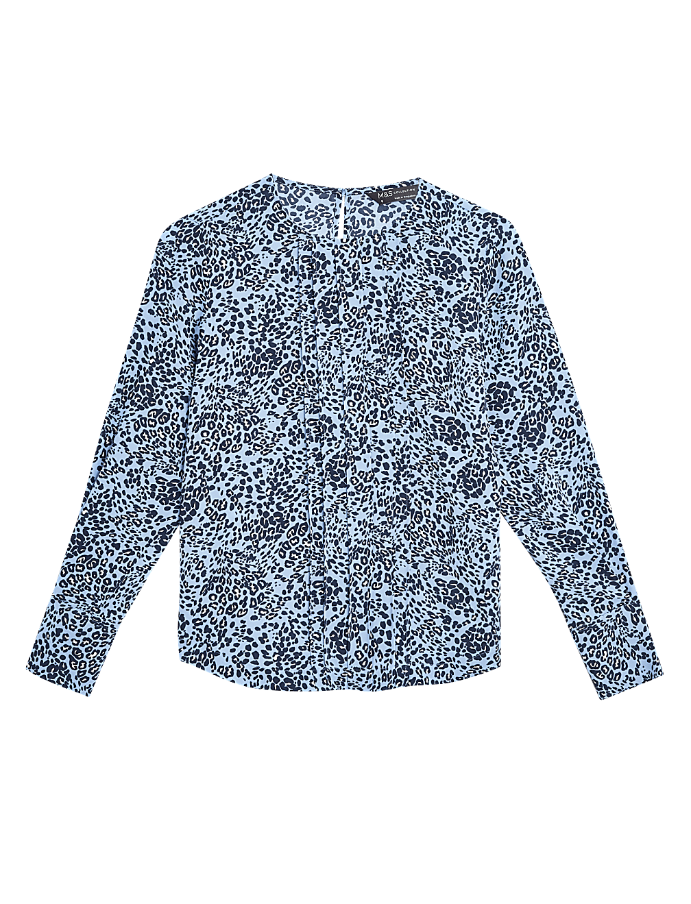 Animal Print Pintuck Long Sleeve Blouse