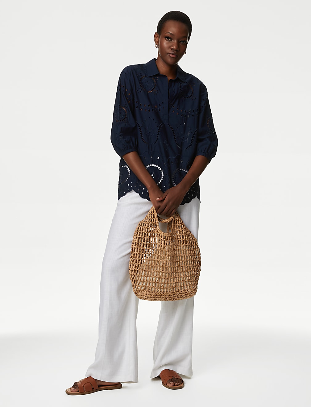 Pure Cotton Broderie Popover Blouse