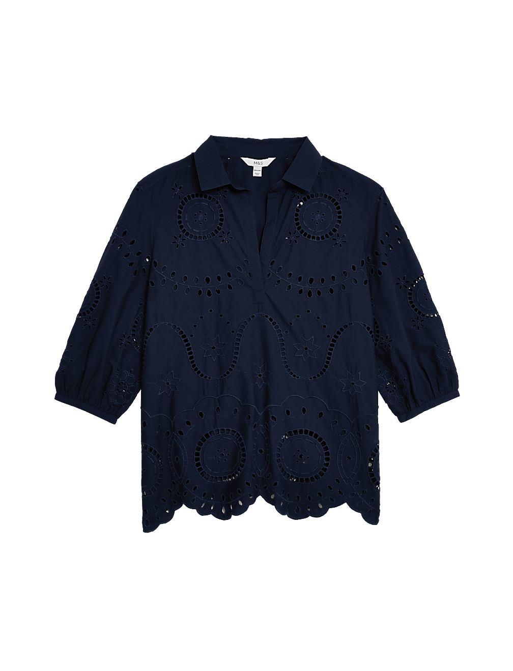 Pure Cotton Broderie Popover Blouse