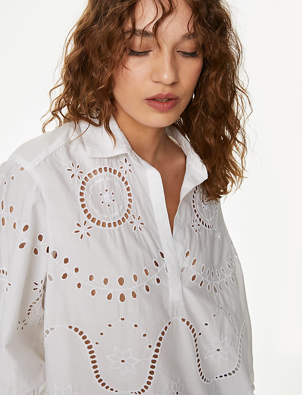 Pure Cotton Broderie Popover Blouse
