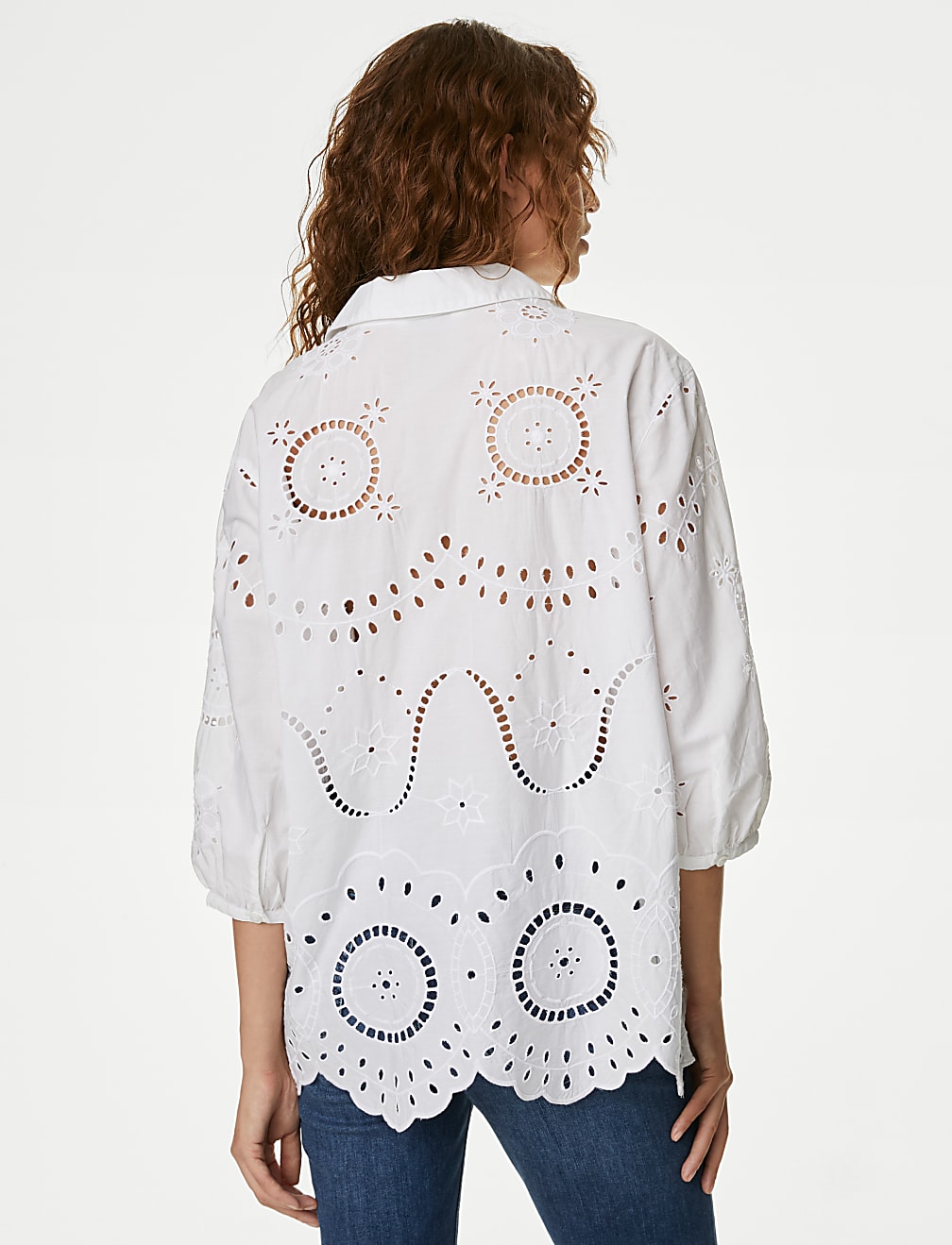 Pure Cotton Broderie Popover Blouse