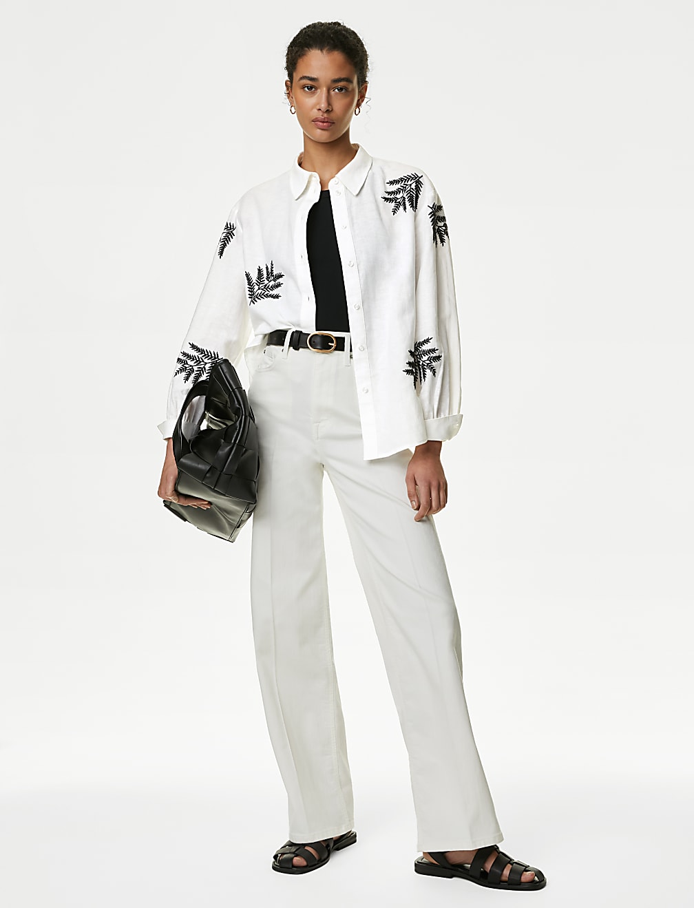 Linen Rich Embroidered Collared Shirt