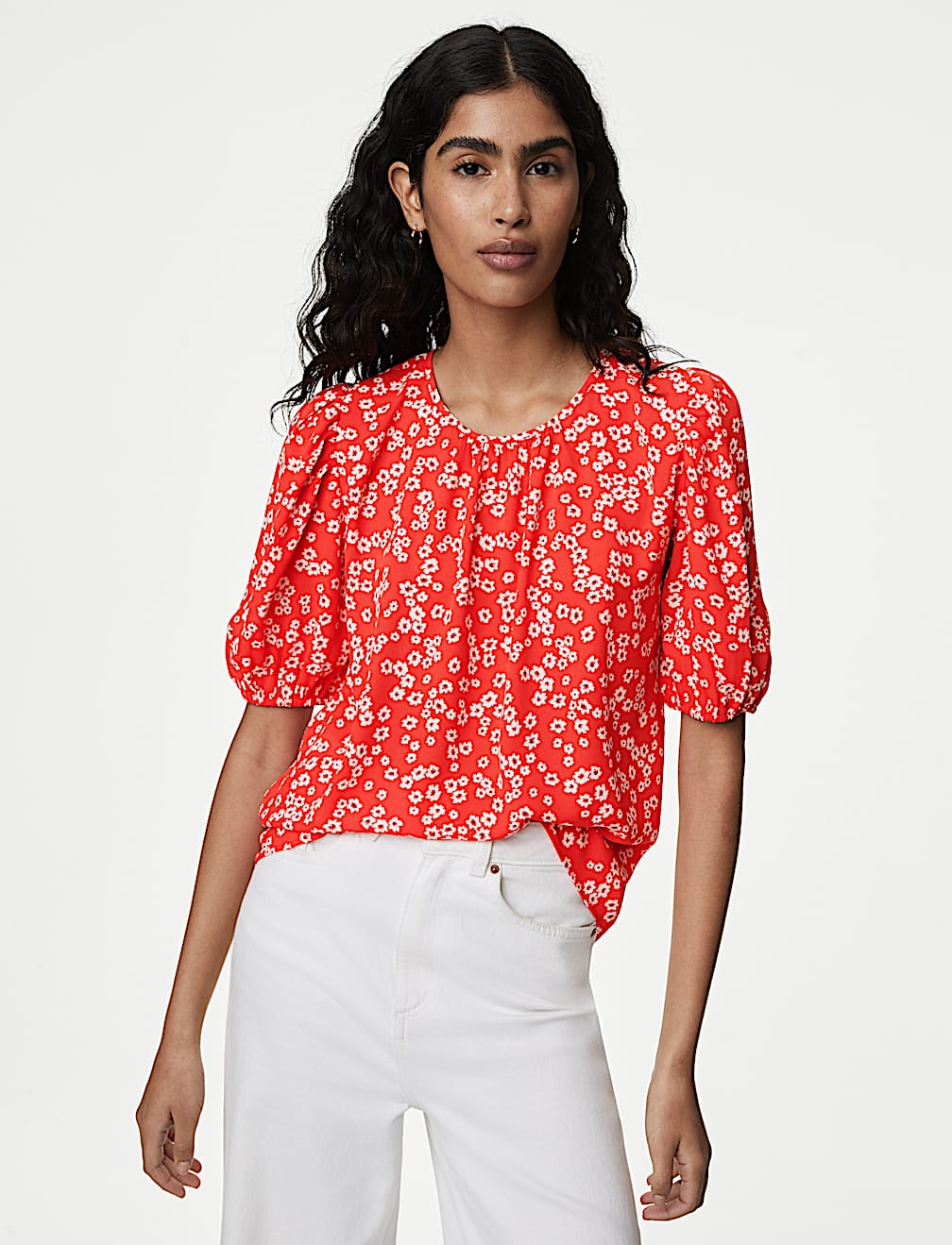 Printed Puff Sleeve Blouse