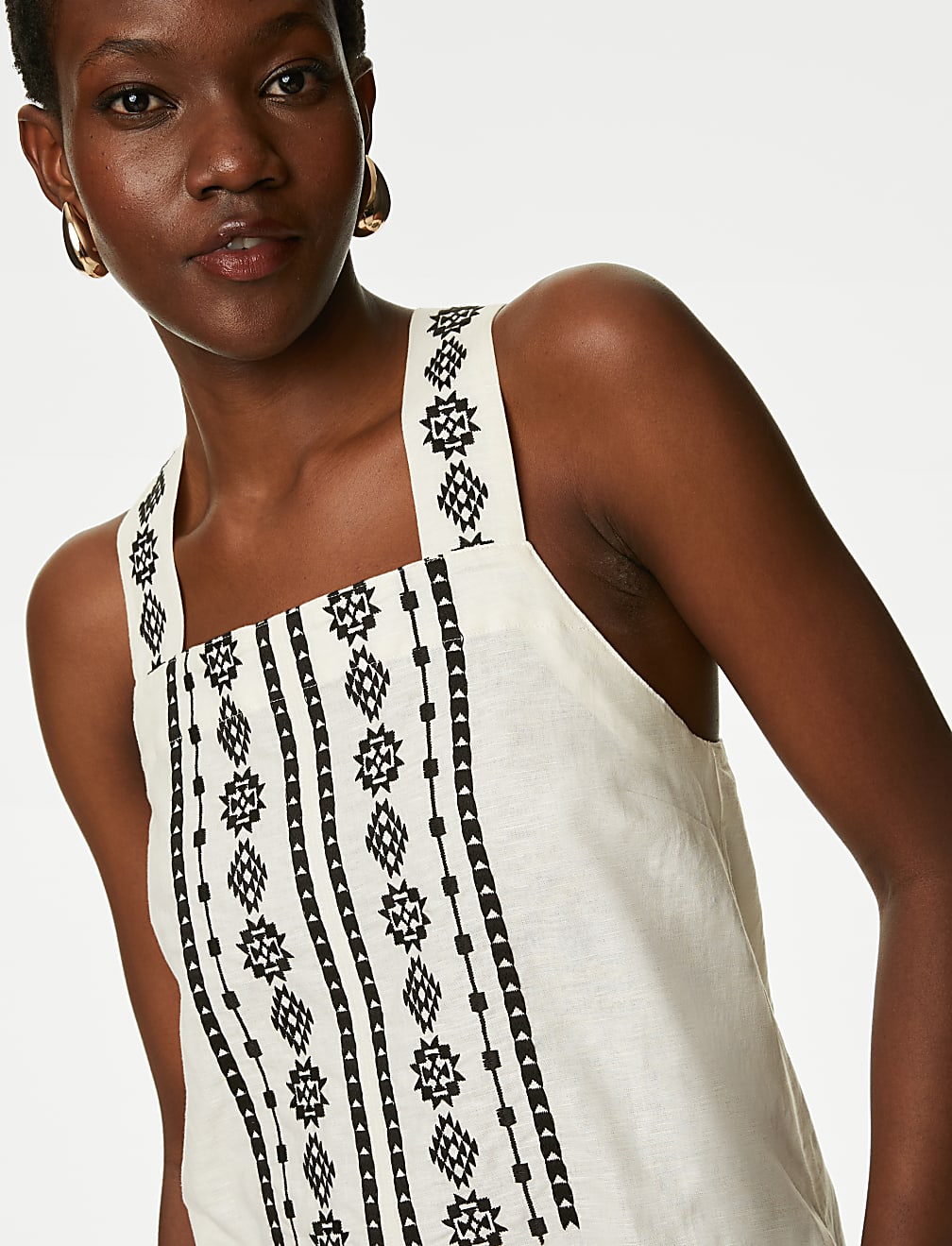 Linen Rich Embroidered Cami Top