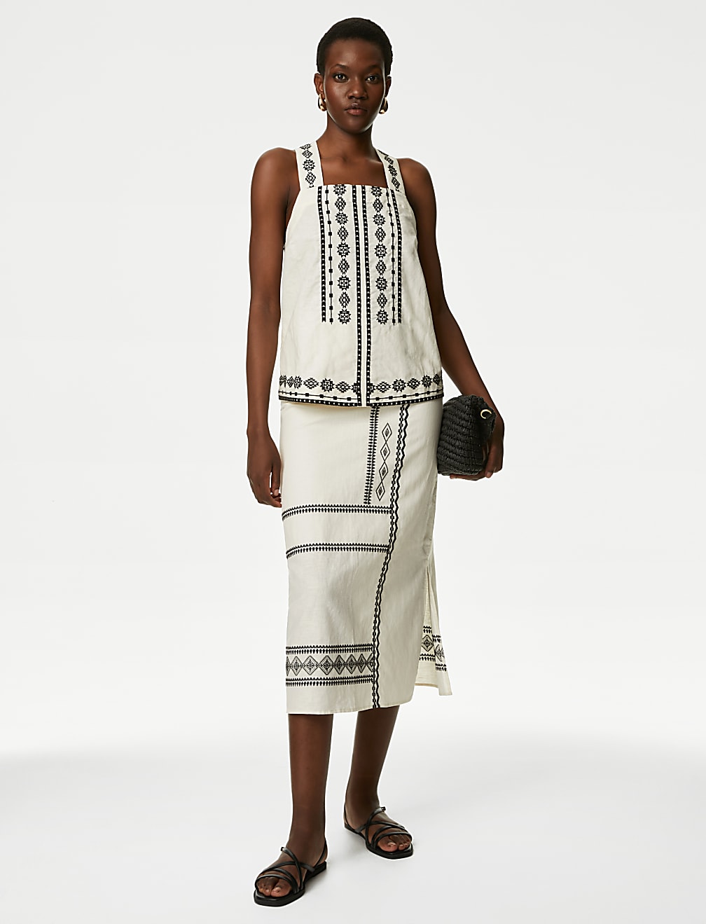 Linen Rich Embroidered Cami Top