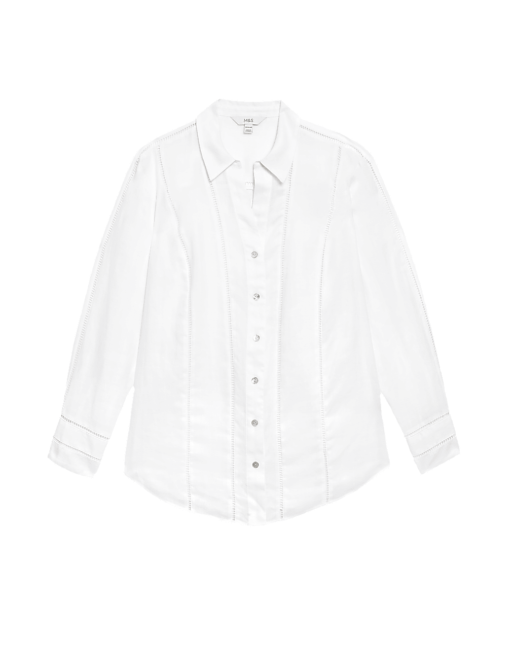 Ramie Broderie Detail Collared Shirt