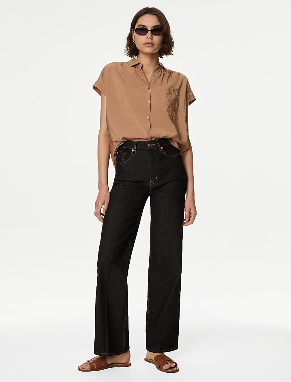 Collared Cap Sleeve Shirt
