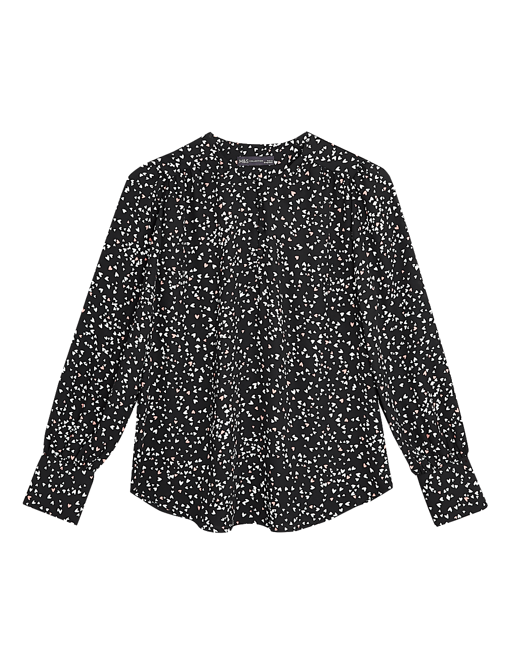 Heart Print Round Neck Long Sleeve Blouse