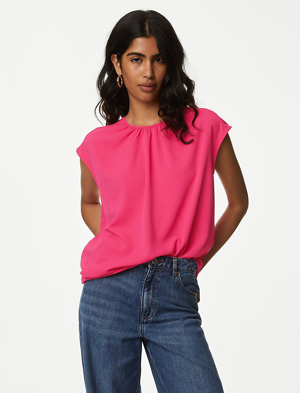 Round Neck Shirred Detail Blouse