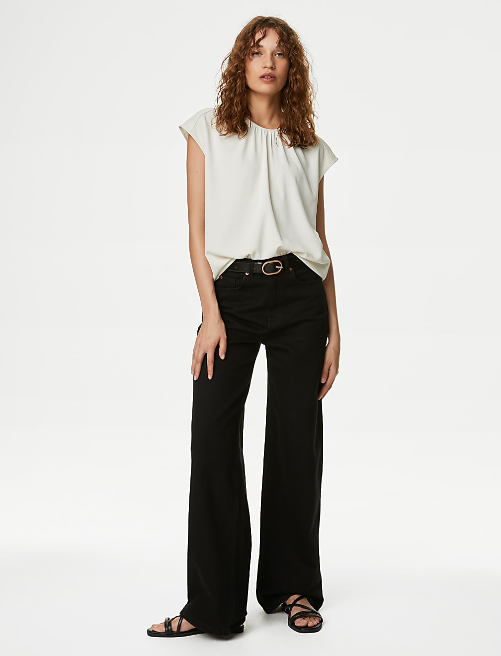 Round Neck Shirred Detail Blouse