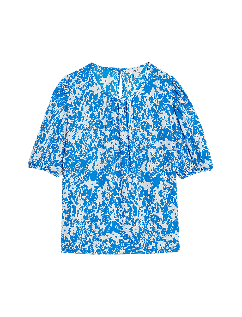 Printed Round Neck Puff Sleeve Blouse