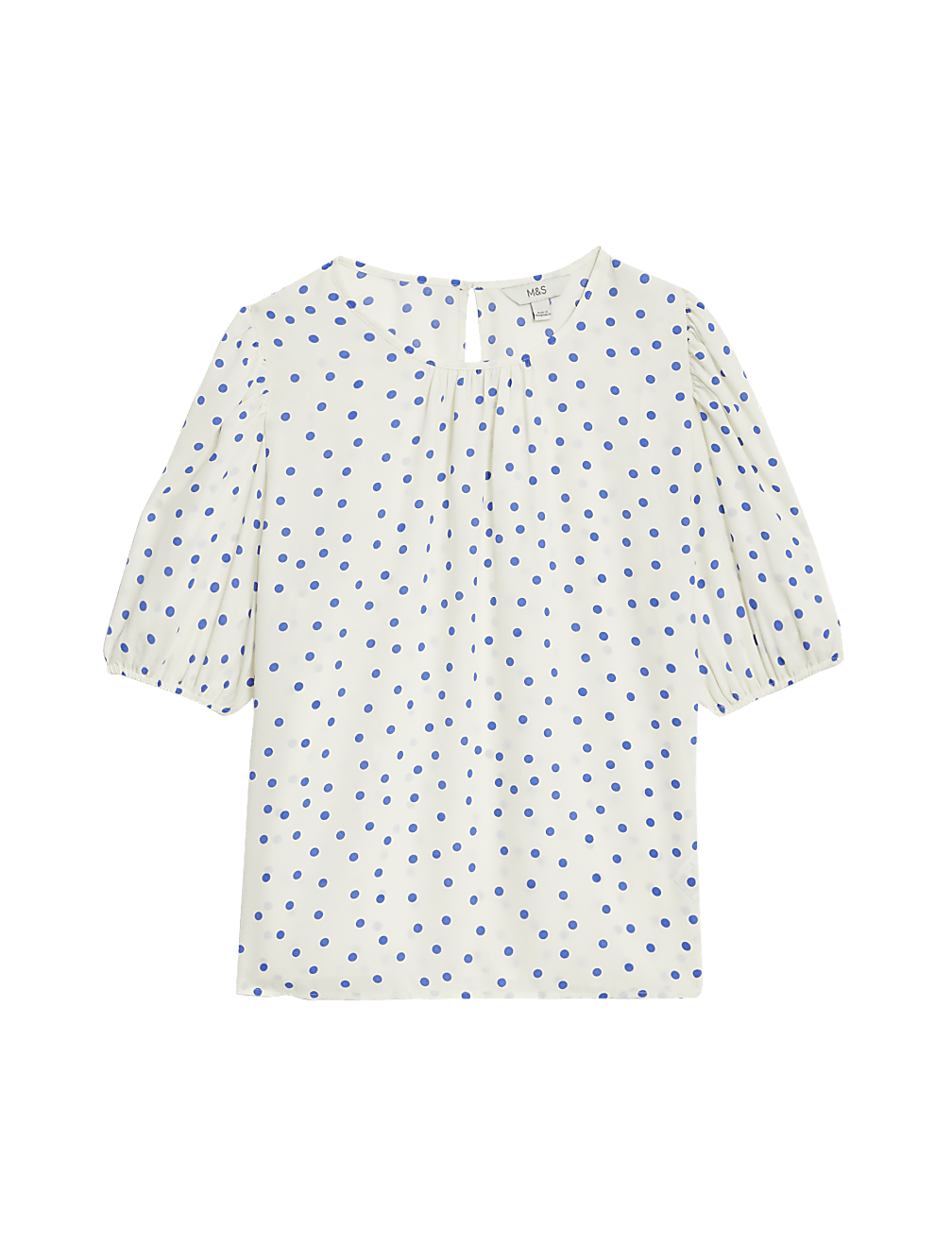 Printed Round Neck Puff Sleeve Blouse