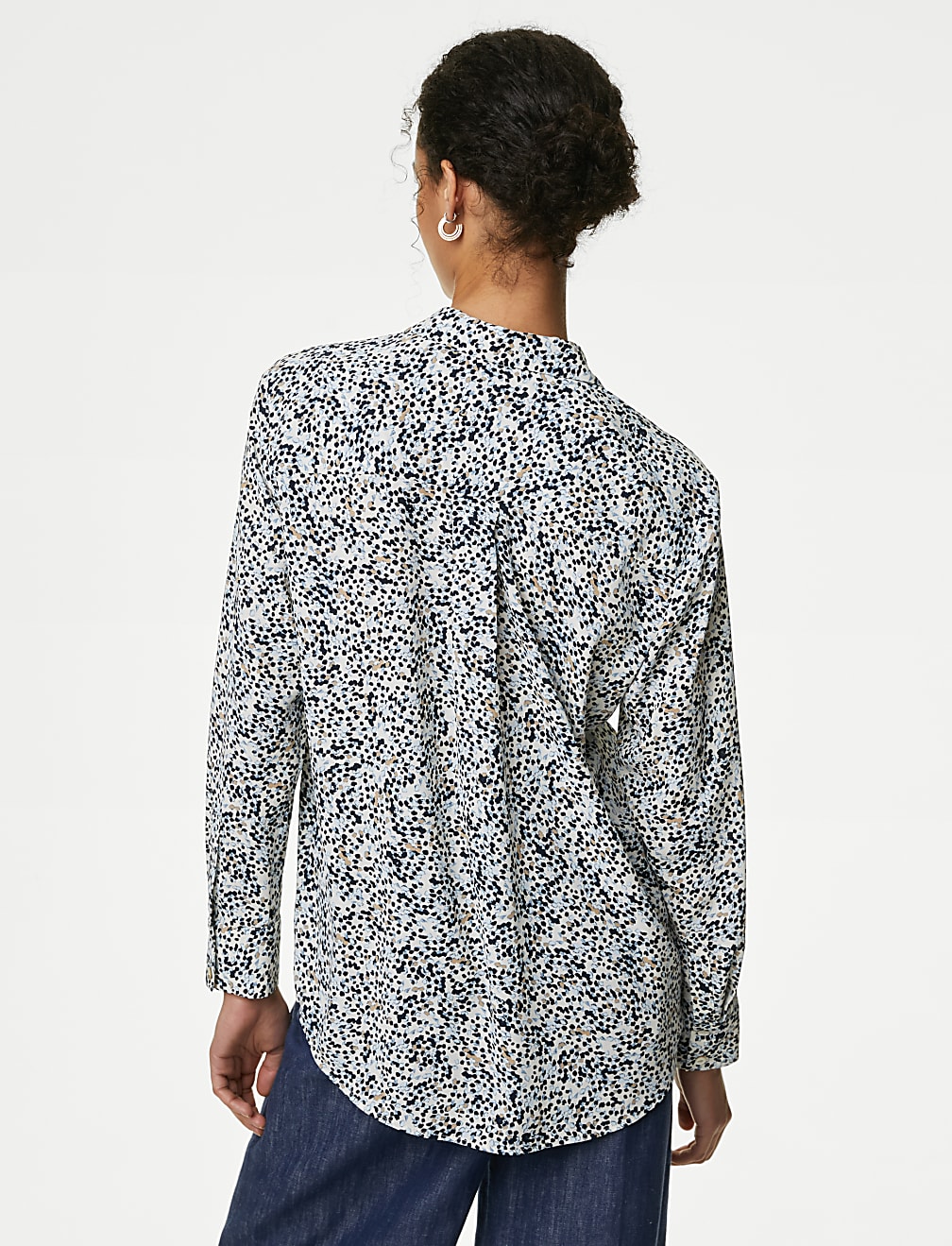 Printed Collared Button Through Blouse