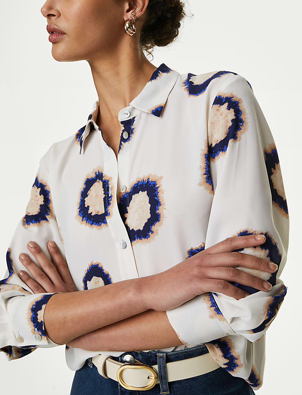 Printed Collared Button Through Blouse