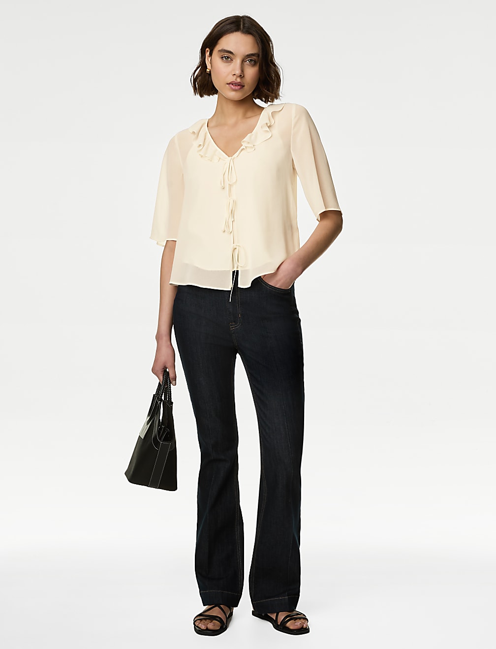 Tie Front Frill Detail Blouse