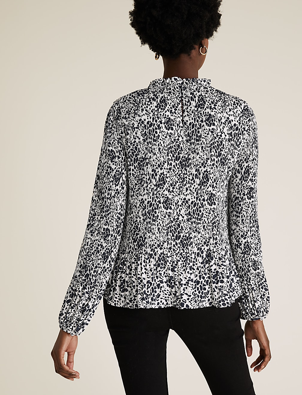 Animal Print Plisse Long Sleeve Blouse