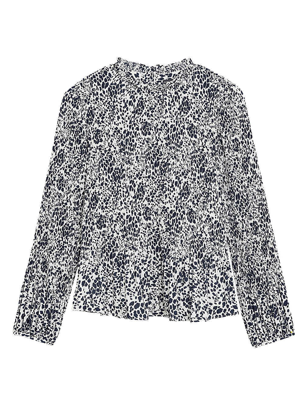 Animal Print Plisse Long Sleeve Blouse