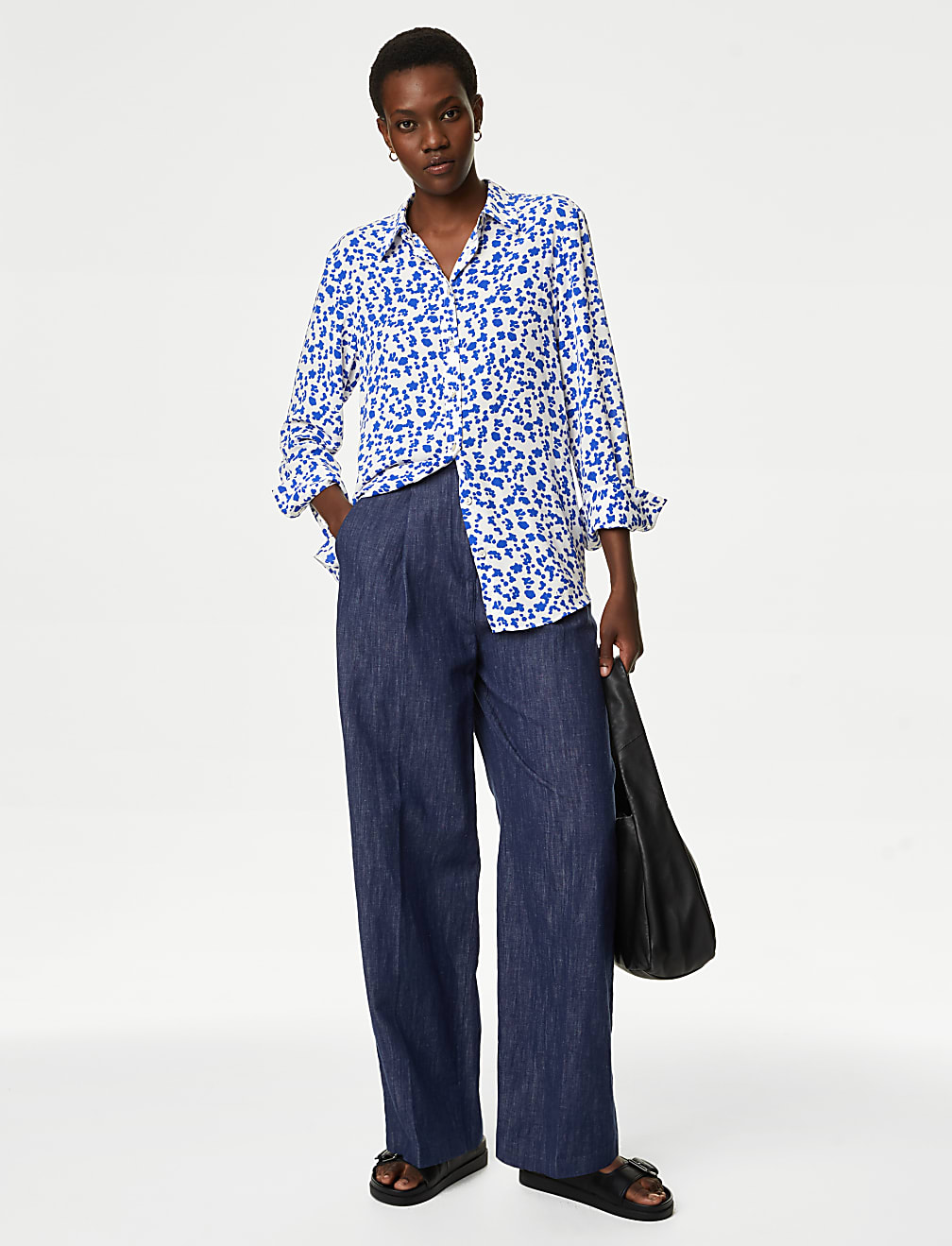 Printed Collared Button Through Blouse