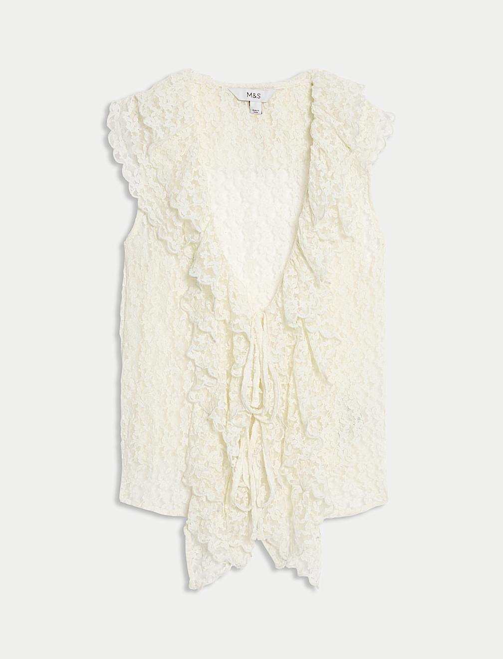 Lace V-Neck Tie Detail Ruffle Top
