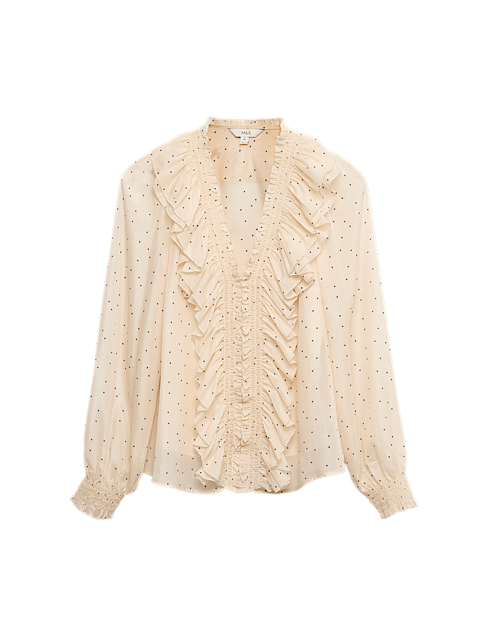 Polka Dot V-Neck Frill Detail Top