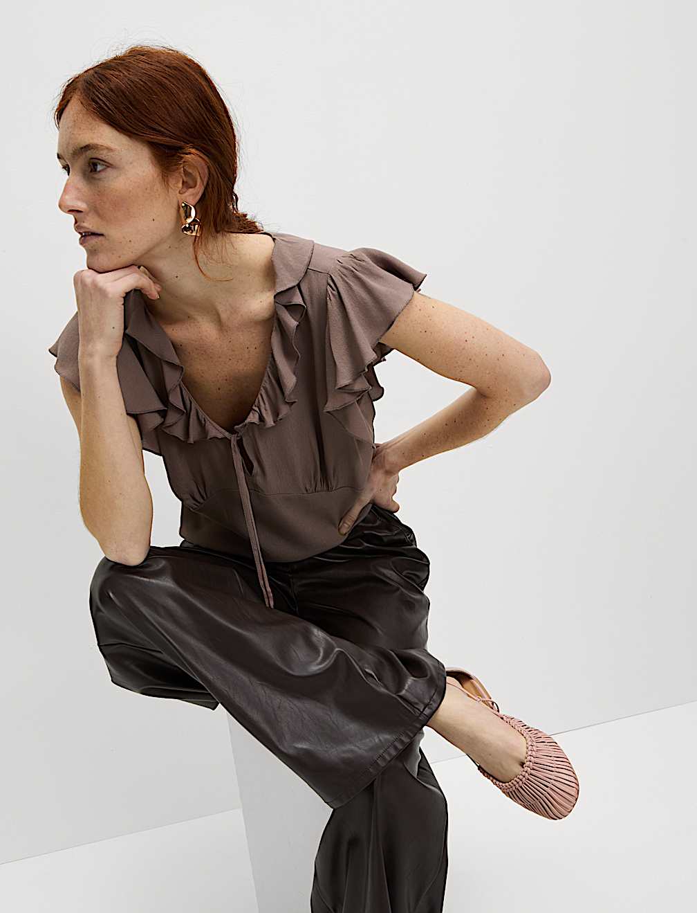 Frill Detail V Neck Top