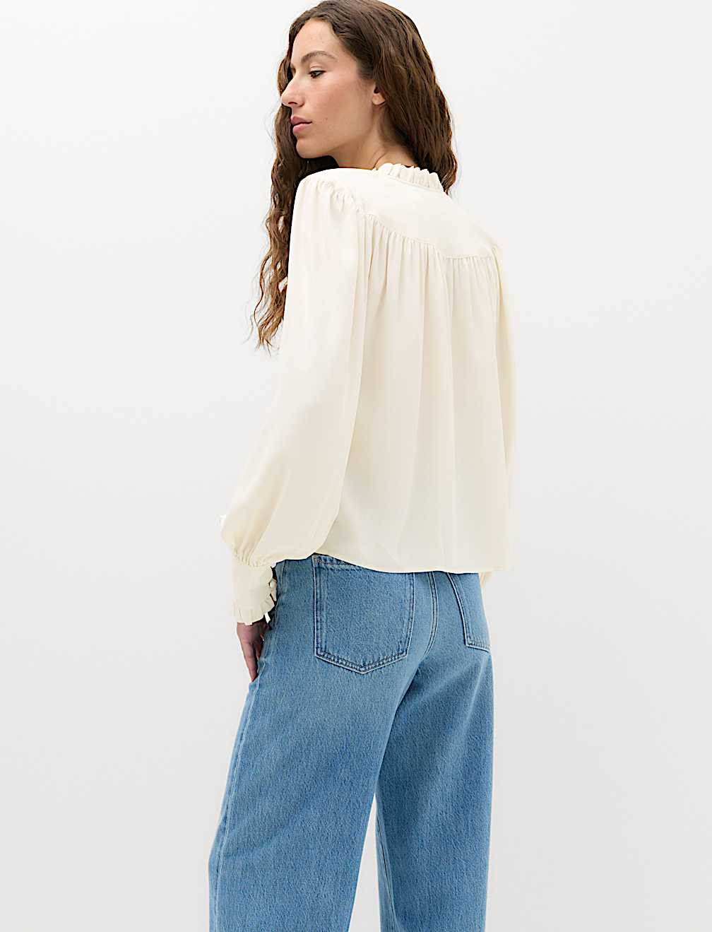 Tie Neck Blouson Sleeve Blouse