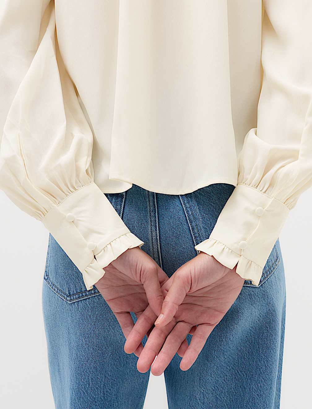 Tie Neck Blouson Sleeve Blouse