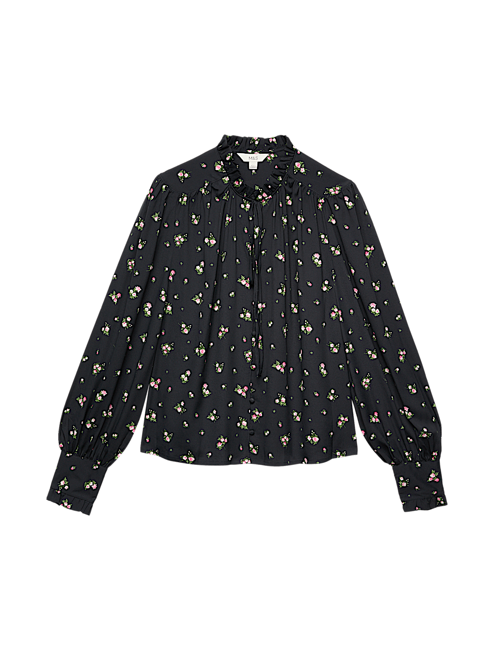 Floral Tie Neck Button Through Blouse
