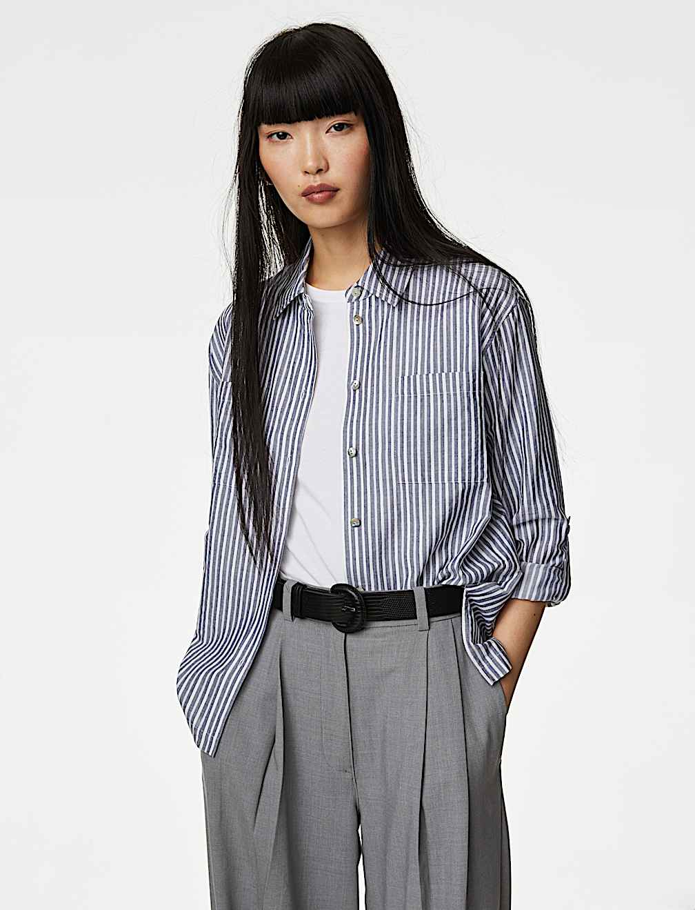 Cotton Rich Striped Relaxed Utility Shirt