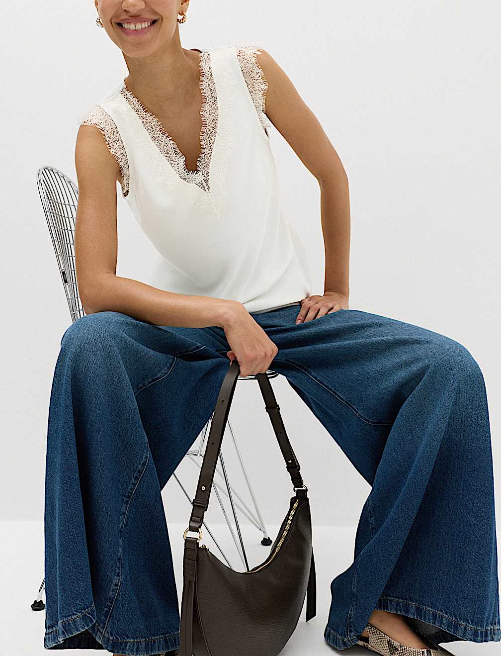 Satin V-Neck Lace Insert Cami Top