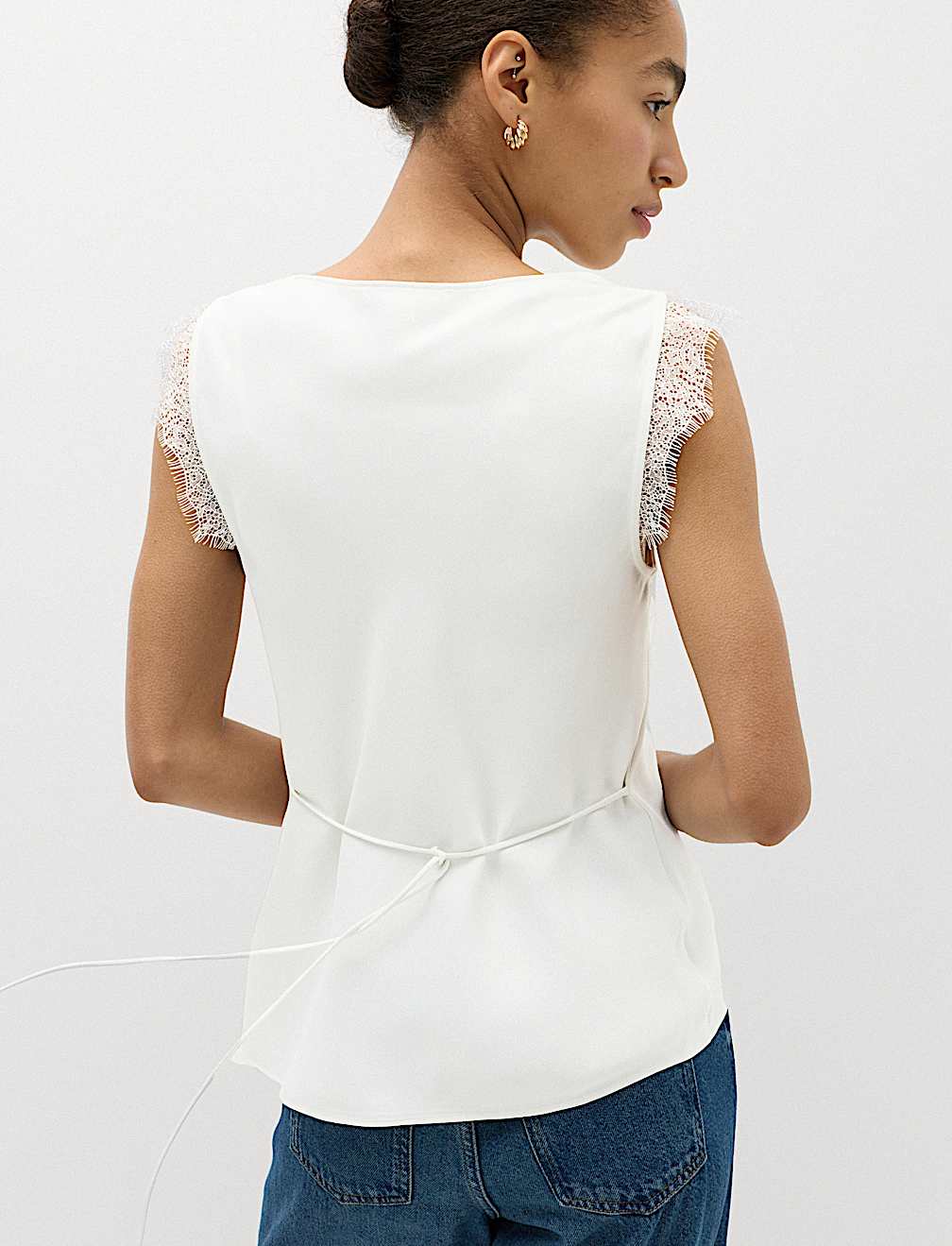 Satin V-Neck Lace Insert Cami Top