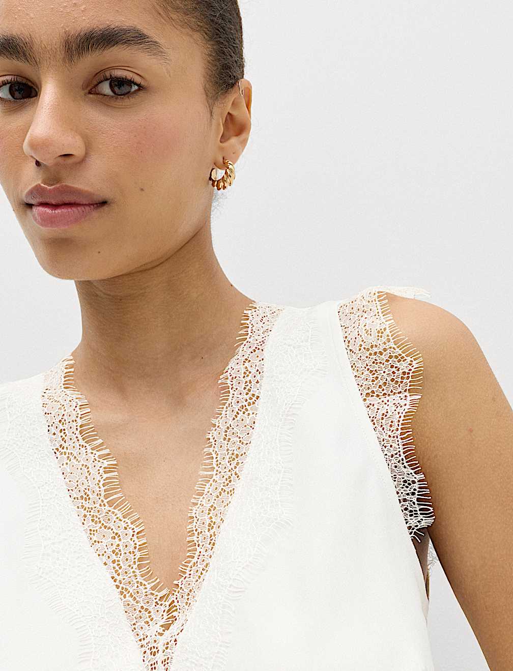Satin V-Neck Lace Insert Cami Top