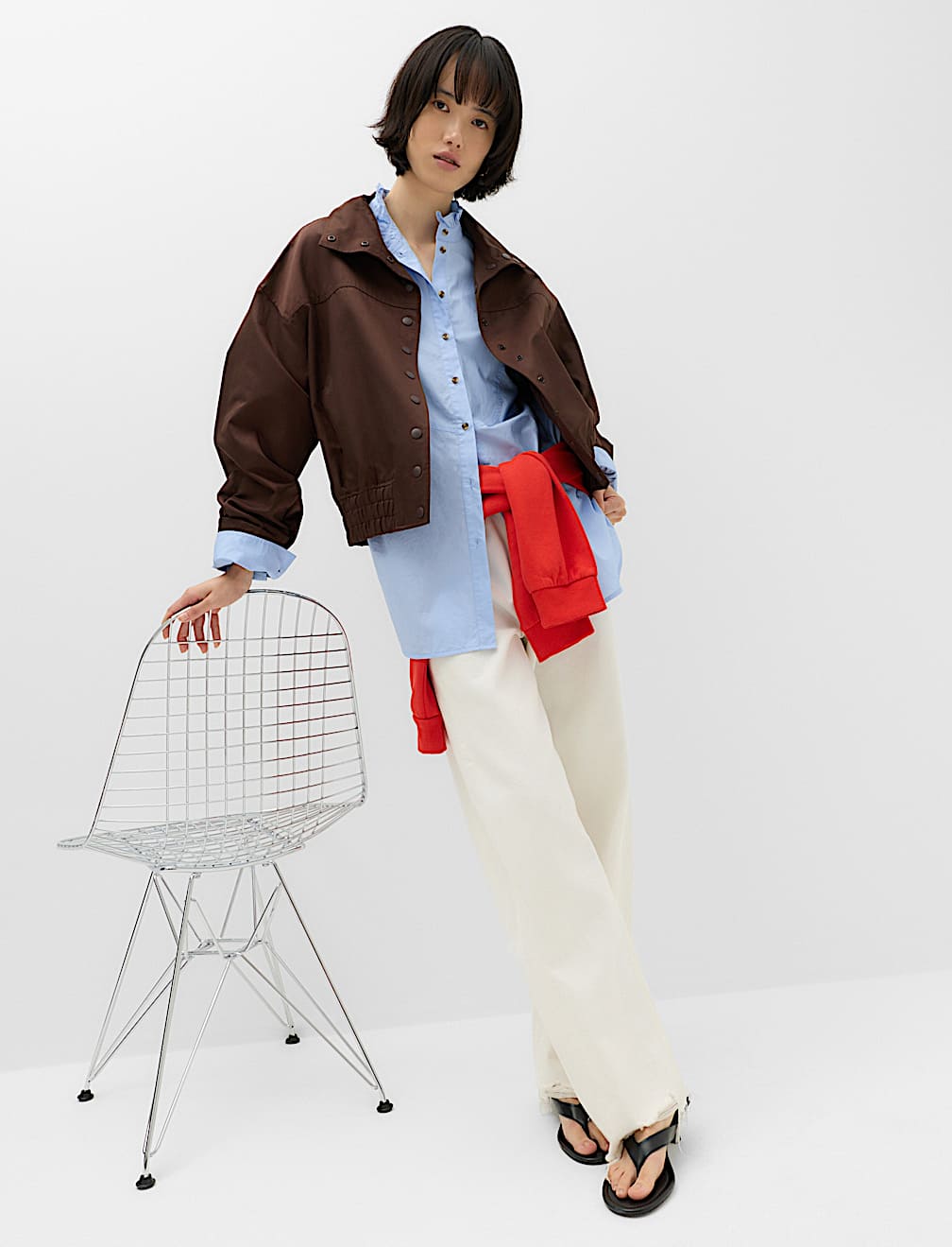 Pure Cotton Pie Crust Frill Neck Shirt