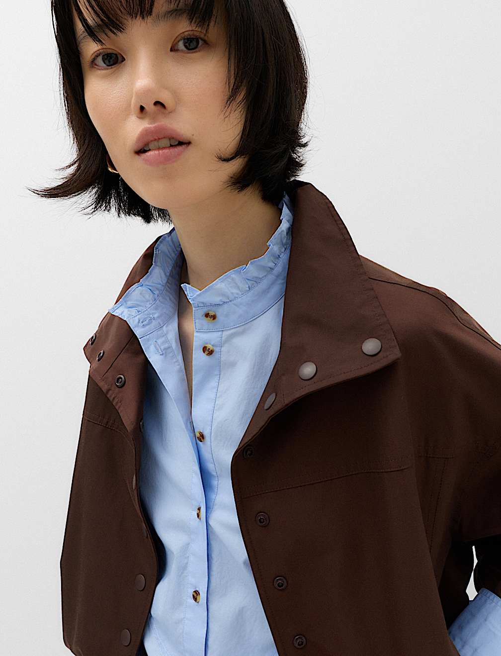 Pure Cotton Pie Crust Frill Neck Shirt