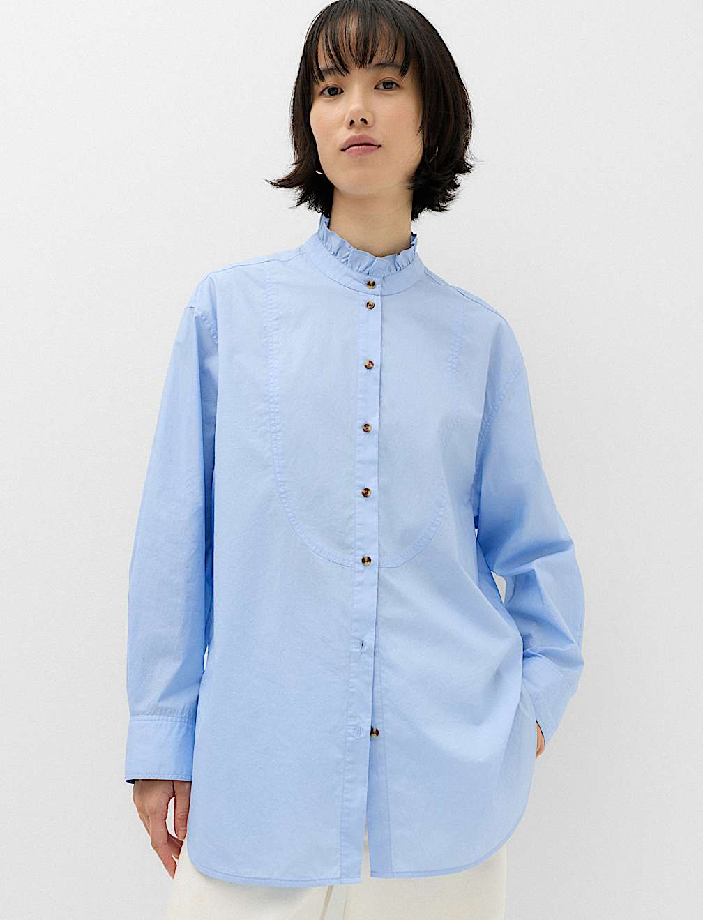 Pure Cotton Pie Crust Frill Neck Shirt