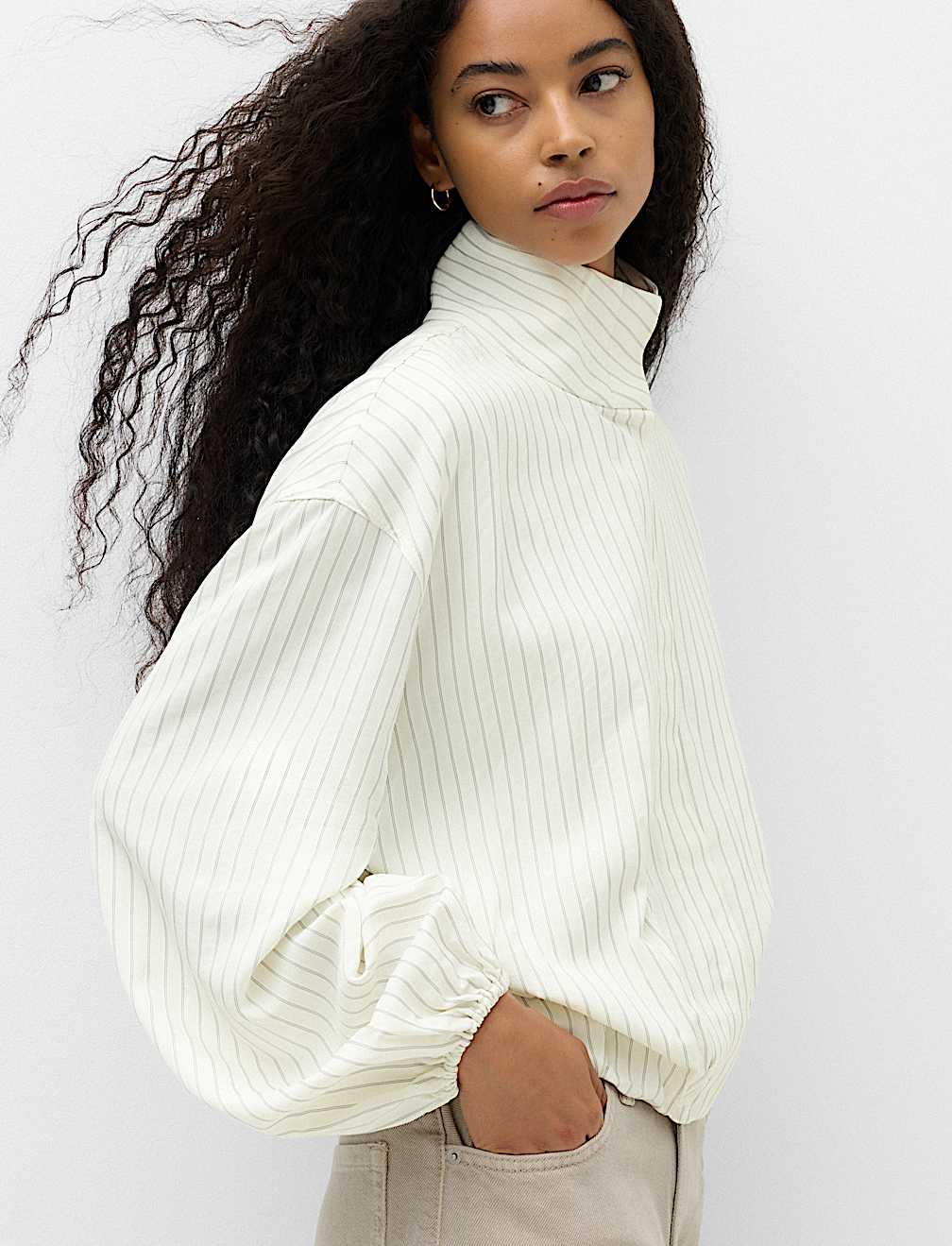 Pinstripe Funnel Neck Shirt