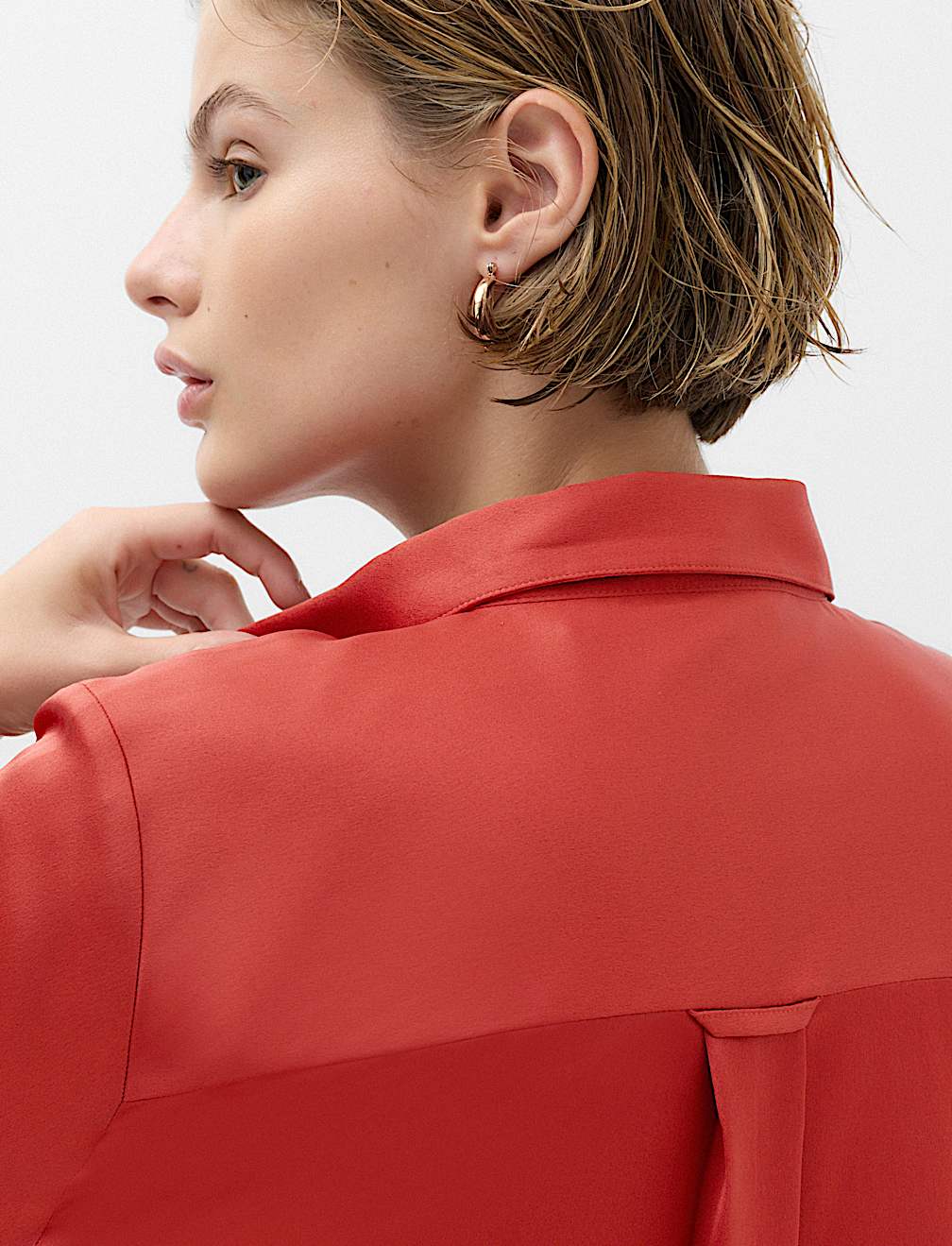 Satin Collared Button Through Shirt