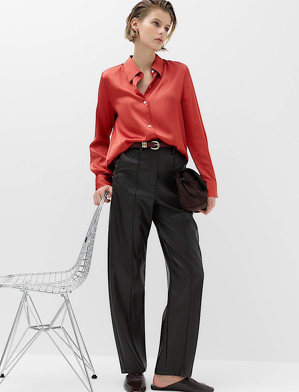 Satin Collared Button Through Shirt