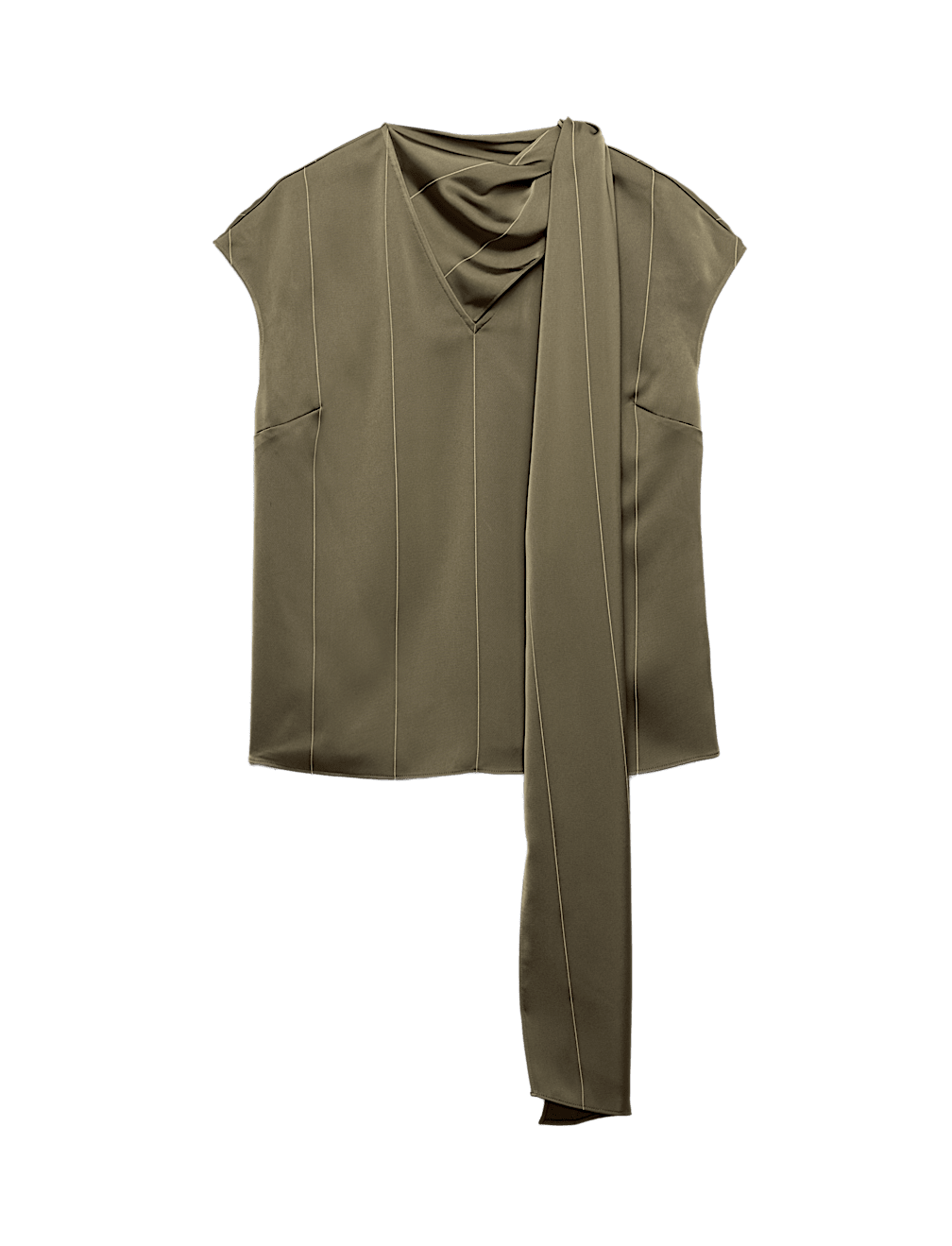 Satin Striped Cowl Neck Scarf Detail Top